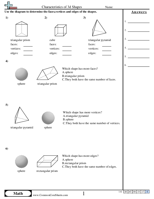 Characteristics of 3d Shapes Worksheet - Characteristics of 3d Shapes worksheet